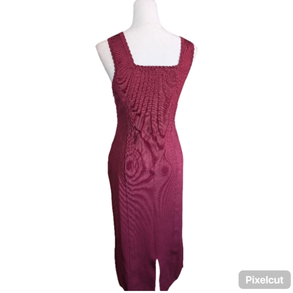 Anthropologie Ribbed Knit Midi Dress Burgundy Wine Sleeveless Bodycon Size L - Picture 3 of 16